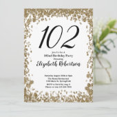 Elegant 102nd Birthday Invitation For Her in Gold (Debout devant)