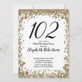 Elegant 102nd Birthday Invitation For Her in Gold (Devant)