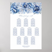 Elegant 10 Tafel Blauw Bloemen Trouwstoel Grafiek Poster (Voorkant)