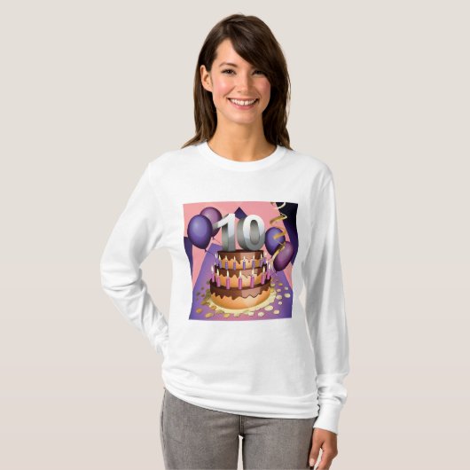 Elegant 10e Jubileum Celebration Cake Design T-shirt (Voorkant volledig)