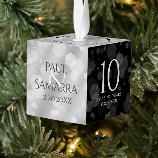 Elegant 10e Tin Bruiloft Jubileum Houten Kubus Ornament (Boom)