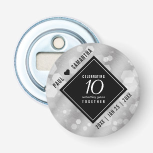Elegant 10th Tin Wedding Jubileum Celebration Button Flesopener