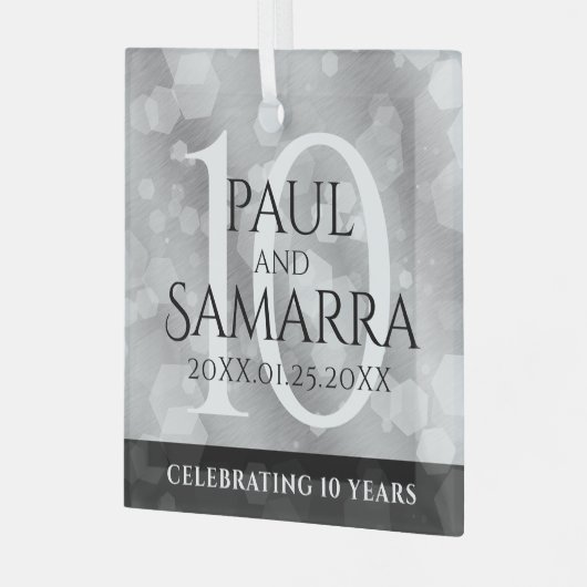 Elegant 10th Tin Wedding Jubileum Celebration Glas Ornament (Voorkant links)