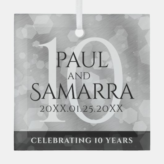 Elegant 10th Tin Wedding Jubileum Celebration Glas Ornament (Voorkant)
