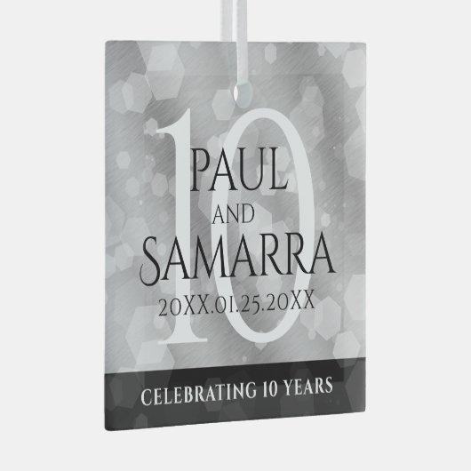 Elegant 10th Tin Wedding Jubileum Celebration Glas Ornament (Voorkant Rechts)