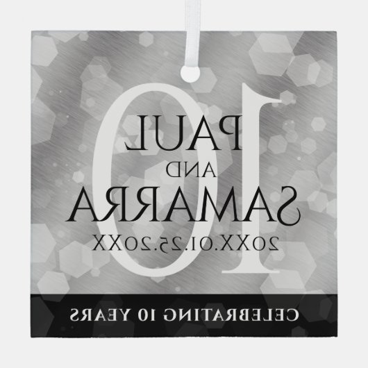 Elegant 10th Tin Wedding Jubileum Celebration Glas Ornament (Achterkant)