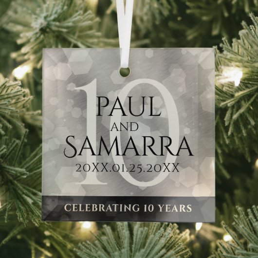 Elegant 10th Tin Wedding Jubileum Celebration Glas Ornament (Insitu)