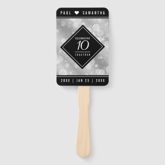 Elegant 10th Tin Wedding Jubileum Celebration Handwaaier (Voorkant)