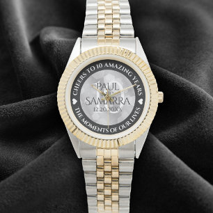 Elegant 10th Tin Wedding Jubileum Celebration Horloge