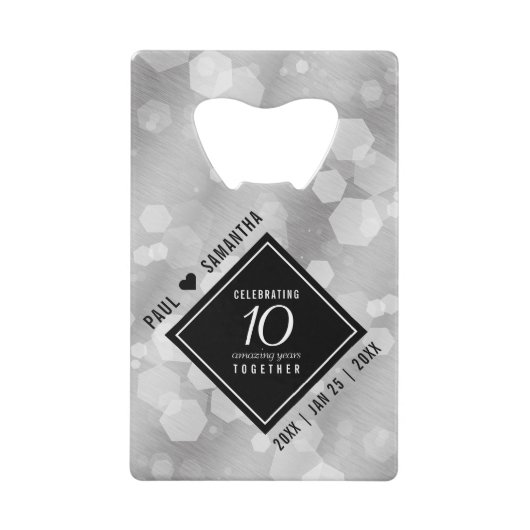 Elegant 10th Tin Wedding Jubileum Celebration Kredietkaart Flessenopener (Voorkant)