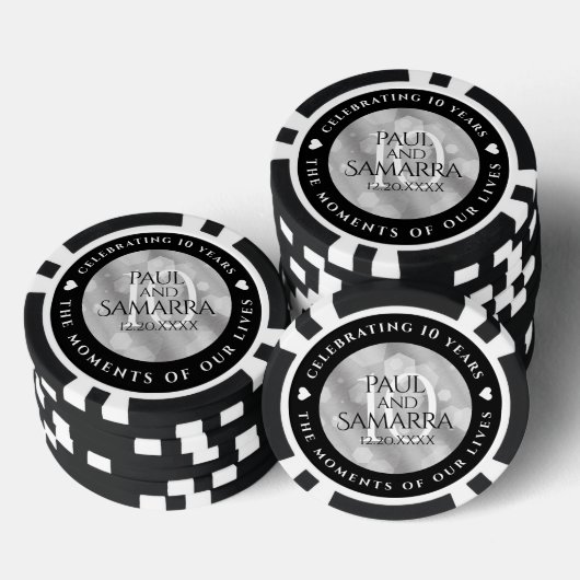 Elegant 10th Tin Wedding Jubileum Celebration Poker Chips (Opstapeling)