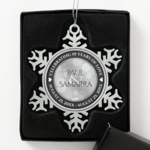 Elegant 10th Tin Wedding Jubileum Celebration Sneeuwvlok Ornament