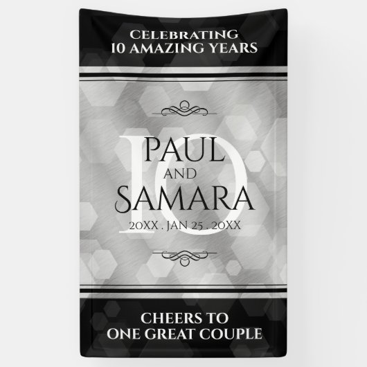 Elegant 10th Tin Wedding Jubileum Celebration Spandoek (Verticaal)