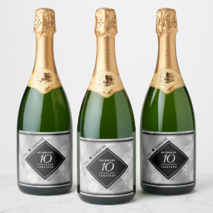 Elegant 10th Tin Wedding Jubileum Celebration Sparkling Wijnetiket
