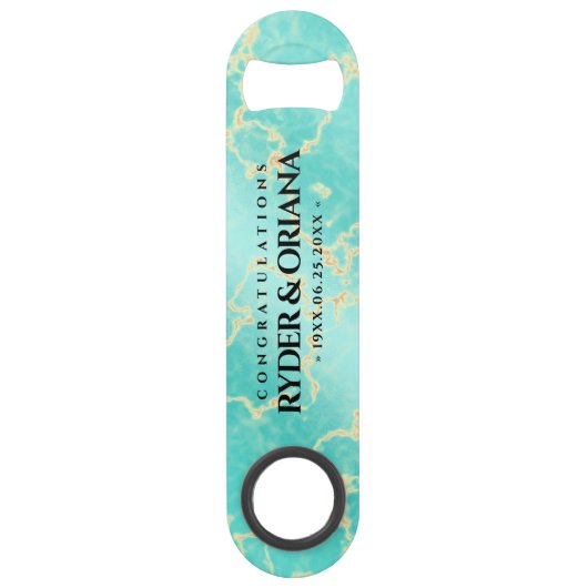 Elegant 11e 44e Turquoise Wedding Jubileum Speed Flessenopener (Voorkant)