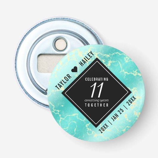 Elegant 11e Turquoise Wedding Jubileum Button Flesopener (Voorkant)