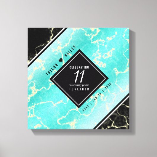 Elegant 11e Turquoise Wedding Jubileum Canvas Afdruk (Voorkant)