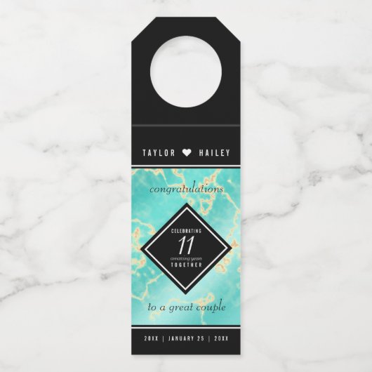 Elegant 11e Turquoise Wedding Jubileum Flessenhanger (Achterkant)