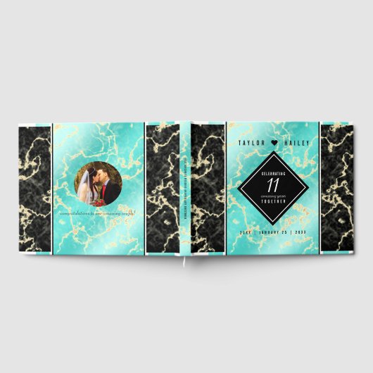 Elegant 11e Turquoise Wedding Jubileum Gastenboek (Volledig)