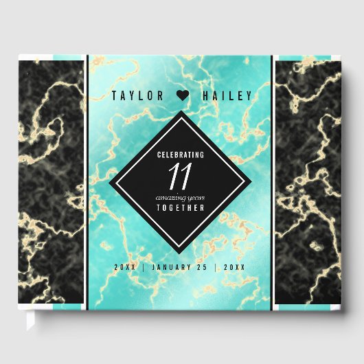 Elegant 11e Turquoise Wedding Jubileum Gastenboek (Voorkant)