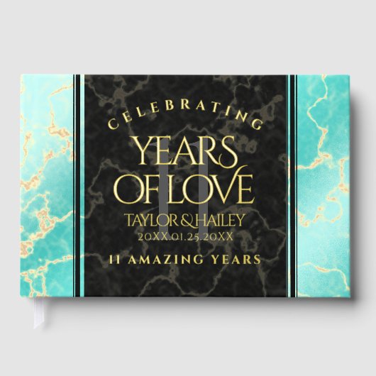 Elegant 11e Turquoise Wedding Jubileum Gastenboek (Voorkant)