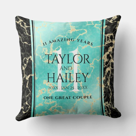 Elegant 11e Turquoise Wedding Jubileum Kussen (Achterkant)