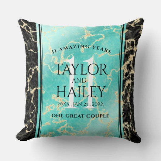 Elegant 11e Turquoise Wedding Jubileum Kussen (Voorkant)