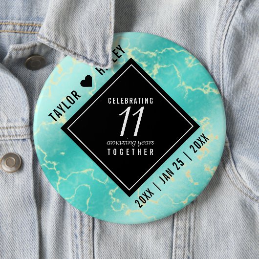 Elegant 11e Turquoise Wedding Jubileum Ronde Button 6,0 Cm (In situ)