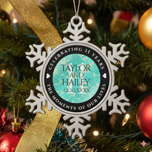 Elegant 11e Turquoise Wedding Jubileum Tin Sneeuwvlok Ornament
