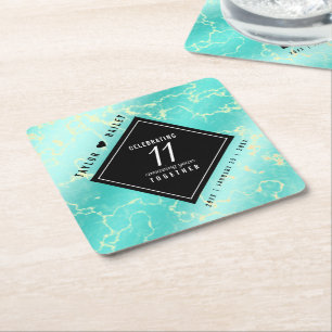 Elegant 11e Turquoise Wedding Jubileum Vierkante Kartonnen Onderzetter