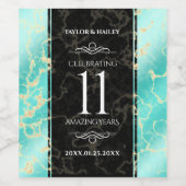 Elegant 11e Turquoise Wedding Jubileum Wijn Etiket (Enkel label)