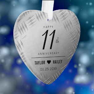 Elegant 11th Steel Wedding Jubileum Celebration Ornament