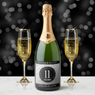 Elegant 11th Steel Wedding Jubileum Celebration Sparkling Wijnetiket