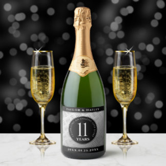 Elegant 11th Steel Wedding Jubileum Celebration Sparkling Wijnetiket