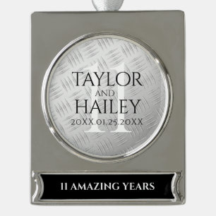 Elegant 11th Steel Wedding Jubileum Celebration Verzilverd Banner Ornament