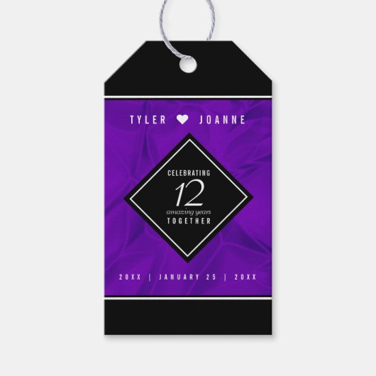 Elegant 12e Jubileum-feestdag zijderoute Cadeaulabel (Voorkant)