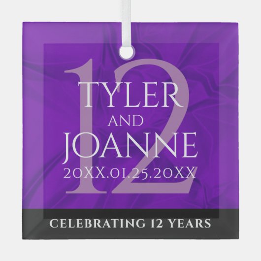 Elegant 12e Jubileum-feestdag zijderoute Glas Ornament (Voorkant)