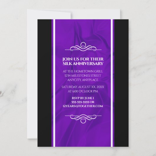 Elegant 12e Jubileum-feestdag zijderoute Kaart (Achterkant)