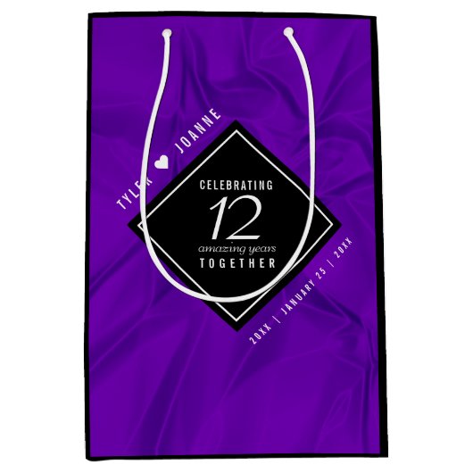 Elegant 12e Jubileum-feestdag zijderoute Medium Cadeauzakje (Voorkant)