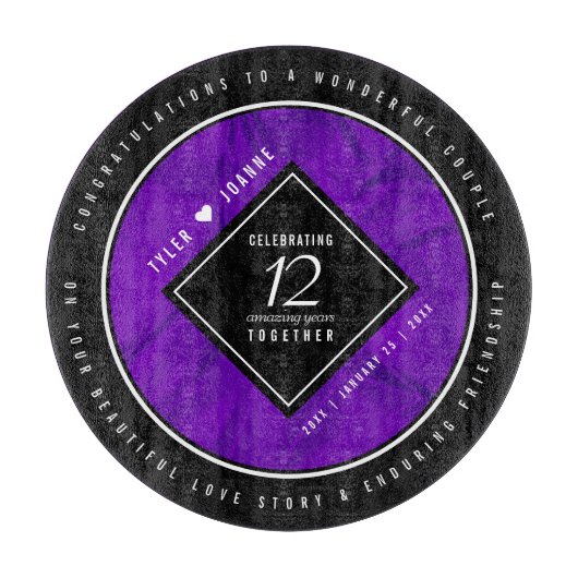 Elegant 12e Jubileum-feestdag zijderoute Snijplank (Voorkant)