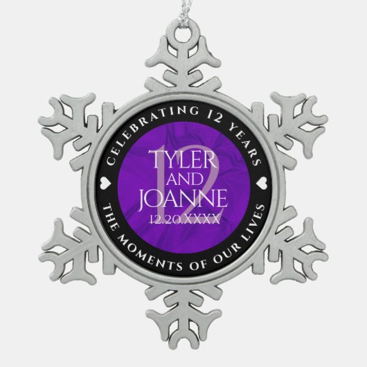 Elegant 12e Jubileum-feestdag zijderoute Tin Sneeuwvlok Ornament (Voorkant)