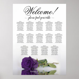 Elegant 14 Tabel Royal Paars Roos Seating Chart Poster