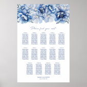 Elegant 14 Tafel Blauw Bloemen Trouwstoel Grafiek Poster (Voorkant)