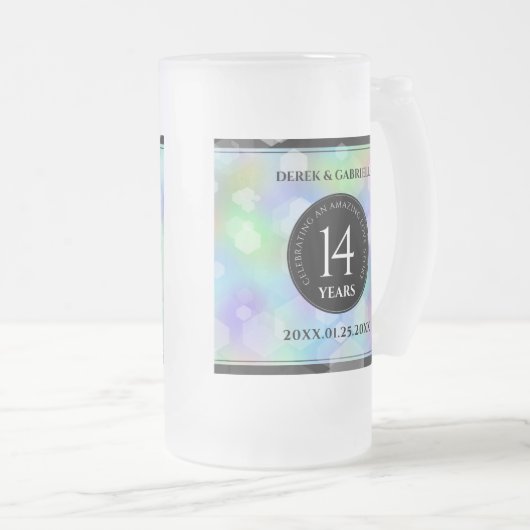 Elegant 14e Jubileum voor opalbruiloft Matglas Bierpul (Voorkant rechts)