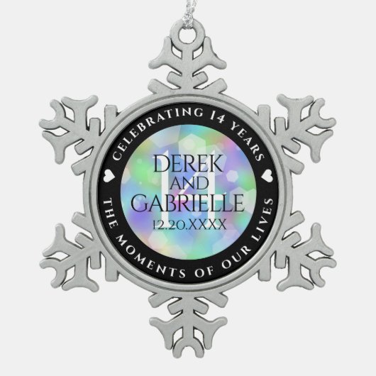 Elegant 14e Jubileum voor opalbruiloft Tin Sneeuwvlok Ornament (Voorkant)