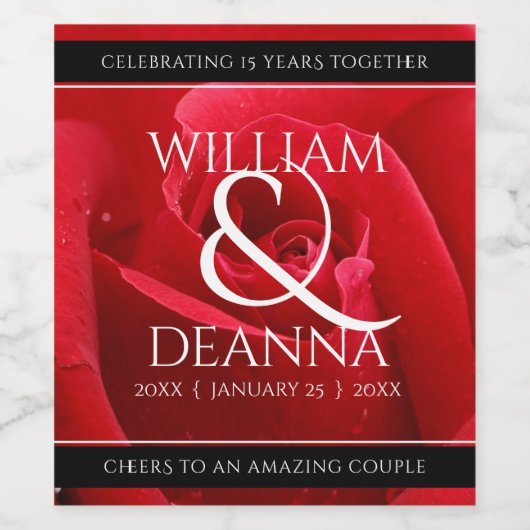 Elegant 15e 26e Roos Wedding Jubileum Wijn Etiket (Enkel label)