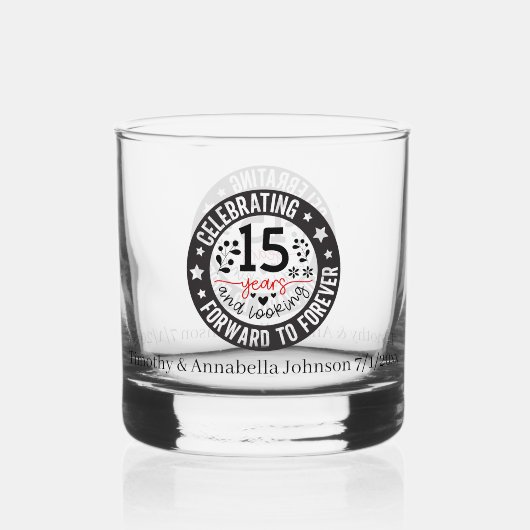 Elegant 15e jaar Jubileum namen toevoegen datum Whisky Glas (Voorkant)