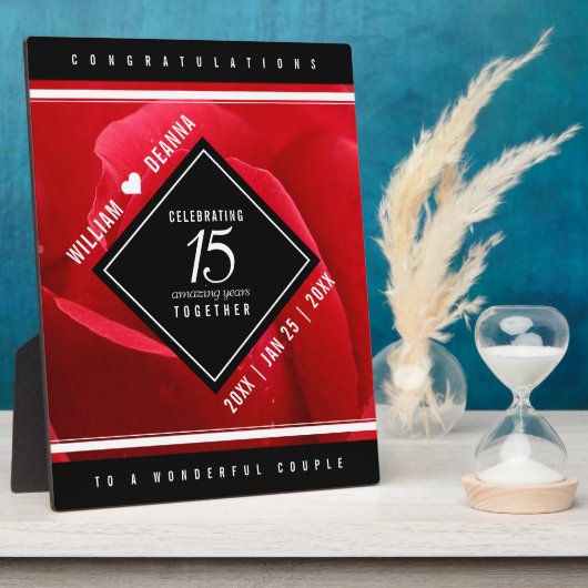 Elegant 15th Roos Wedding Jubileum Celebration Fotoplaat (Zijkant)