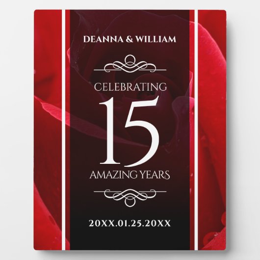 Elegant 15th Roos Wedding Jubileum Celebration Fotoplaat (Voorkant)