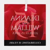 Elegant 15th Roos Wedding Jubileum Celebration Glas Ornament (Achterkant)